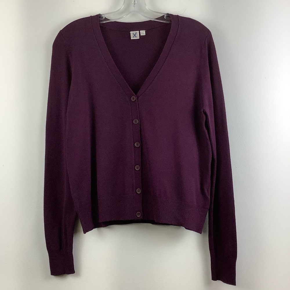 Twik for Simons Button Up Cardigan Sweater in Dark Purple
